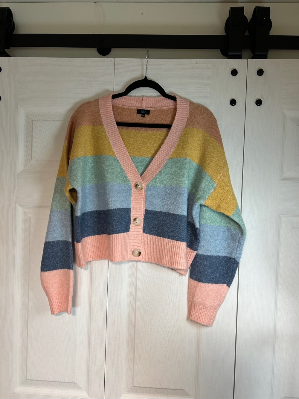 debut Pastel Multi-Stripe V-Neck Button Cardigan - Pink, Yellow, Blue